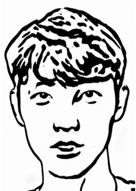 Skeleton extraction process. (a) original, (b) sketch, (c) extracted skeleton, and (d) skeleton overlaid on the sketch image.